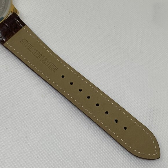 Hennessey time men watch gold tone blue dial 42mm quartz brown band running - Picture 7 of 8